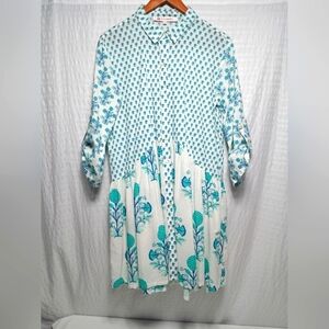 Anthropolgie Ro's Garden Cotton Adjustable Long Sleeve Button Down Mini Dress. M